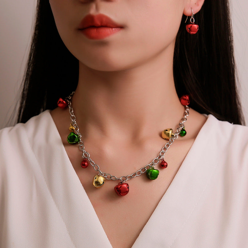 Europe and the United States cross-border new Christmas necklace set jewelry colorful bell line chain earrings Christmas jewelry