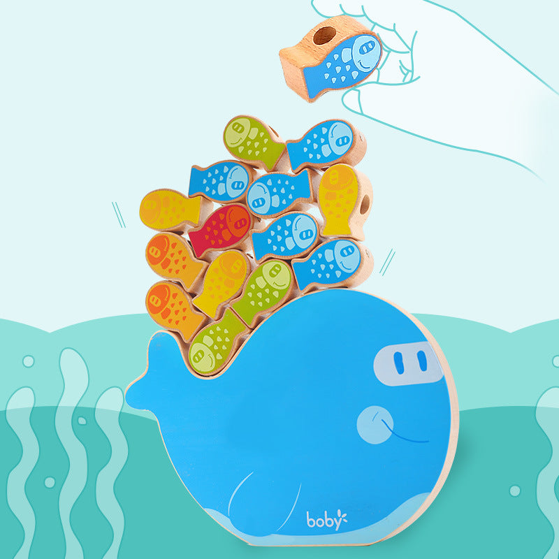 Multifunctional Magnetic Fish Stack Wooden Toy with Turning Rope