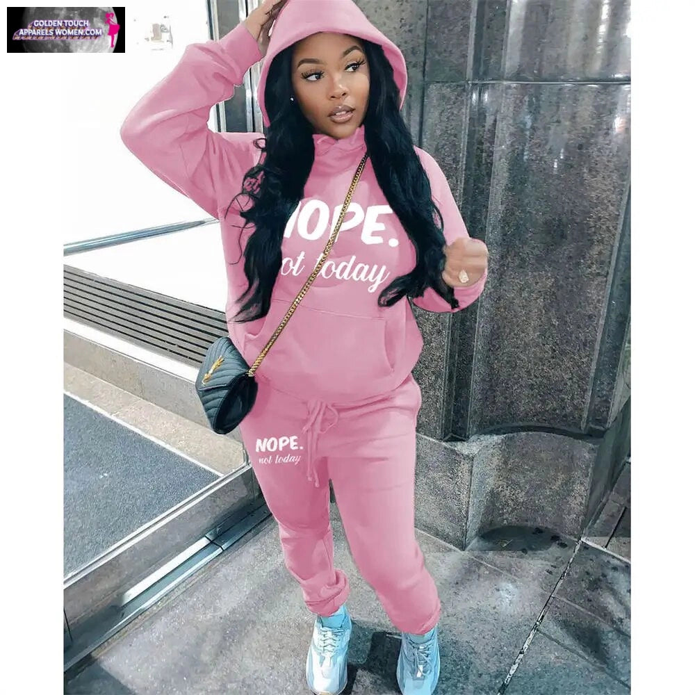 Cozy Hooded Two-Piece Set for Women - Letter Print, Fall/Winter Sweatshirt & Joggers