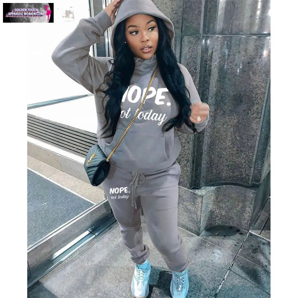 Cozy Hooded Two-Piece Set for Women - Letter Print, Fall/Winter Sweatshirt & Joggers