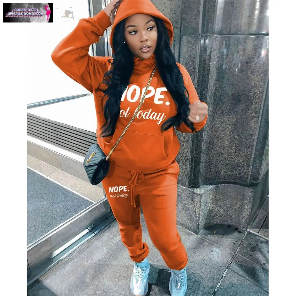 Cozy Hooded Two-Piece Set for Women - Letter Print, Fall/Winter Sweatshirt & Joggers