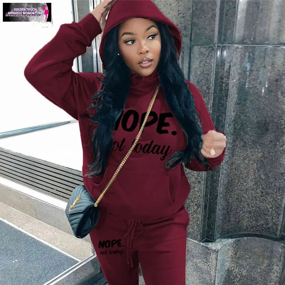 Cozy Hooded Two-Piece Set for Women - Letter Print, Fall/Winter Sweatshirt & Joggers