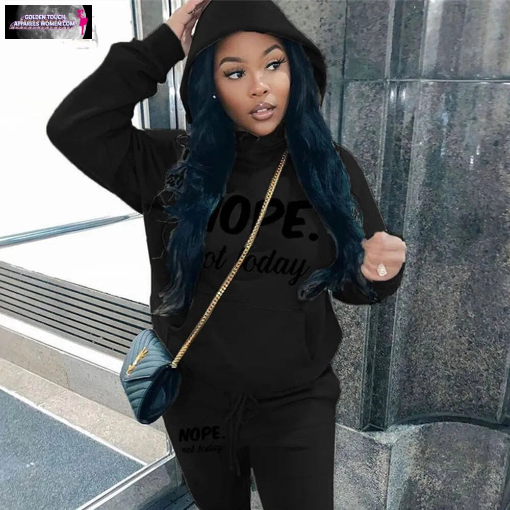 Cozy Hooded Two-Piece Set for Women - Letter Print, Fall/Winter Sweatshirt & Joggers