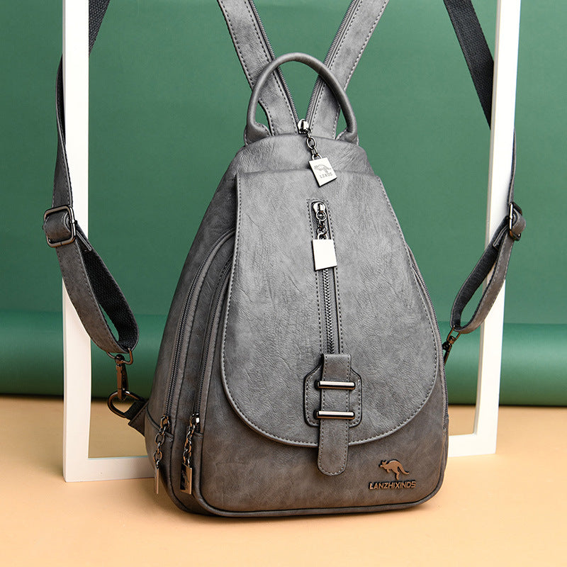 Women's Soft Leather Travel Backpack - Trendy and Versatile Schoolbag 2023
