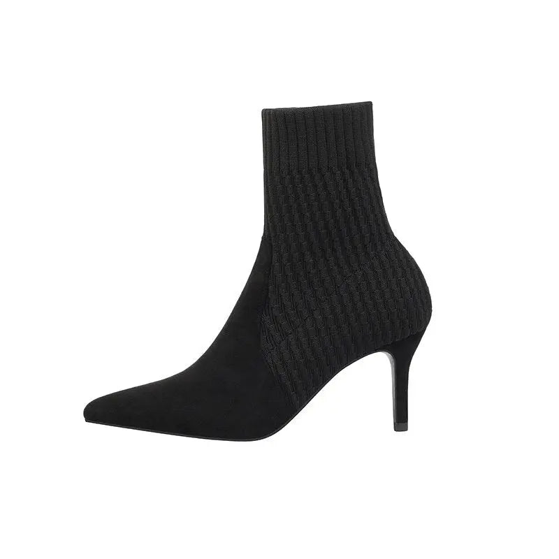 2023 Winter Sock Boots Sexy Knitting High Heels Ankle Booties.