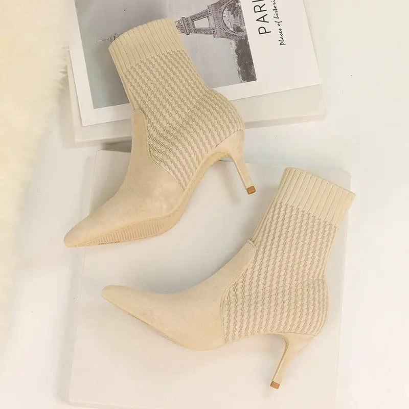 2023 Winter Sock Boots Sexy Knitting High Heels Ankle Booties.