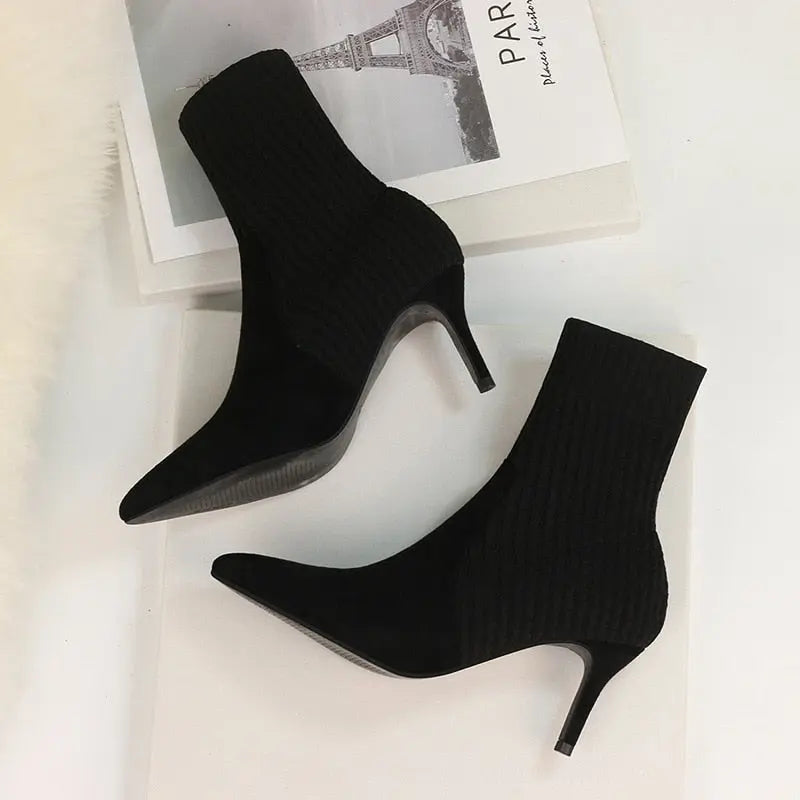 2023 Winter Sock Boots Sexy Knitting High Heels Ankle Booties.