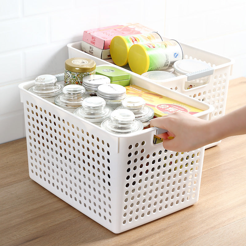 Plastic Bathroom Storage Basket - Stylish Suede Design - Multipurpose Desktop Organizer for Snacks, Toiletries, and More