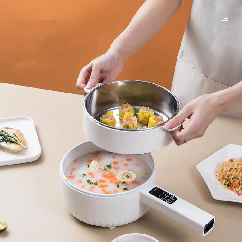 220V Electric Cooker Multi-Function All-In-One Pot Double layer Household Noodle Cooker Non-Stick Pot Hot Pot Kitchen Tool 1.6L.
