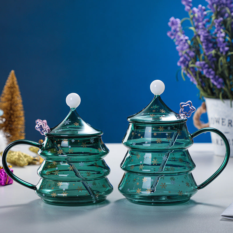 2021 New Year Creative Gifts Christmas Cup Christmas Tree Glass Heat Resistance Freedal High Boric Silicone Glass Band
