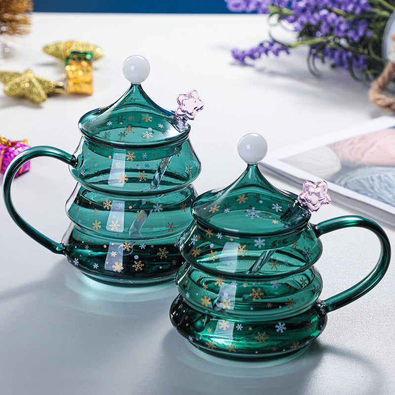 2021 New Year Creative Gifts Christmas Cup Christmas Tree Glass Heat Resistance Freedal High Boric Silicone Glass Band
