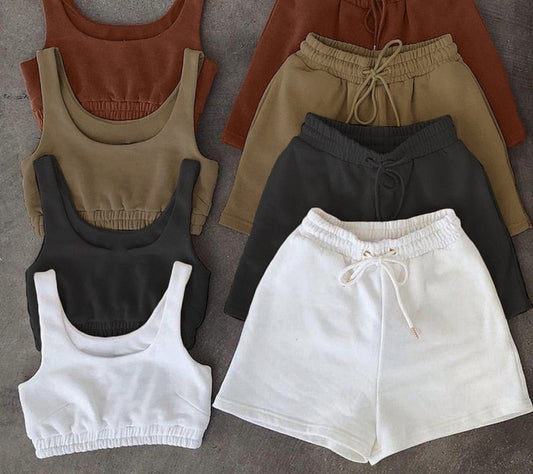 Women's Black and White Two Piece Set - Summer Crop Top and Biker Shorts Outfit for Sweatsuits or Tracksuits