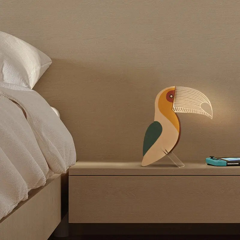 Animals LED Night Light Wood Acrylic Table USB Lights Decorate For Children Baby Kids Bedside Lamp Pelican Sirius Whale Toucan.