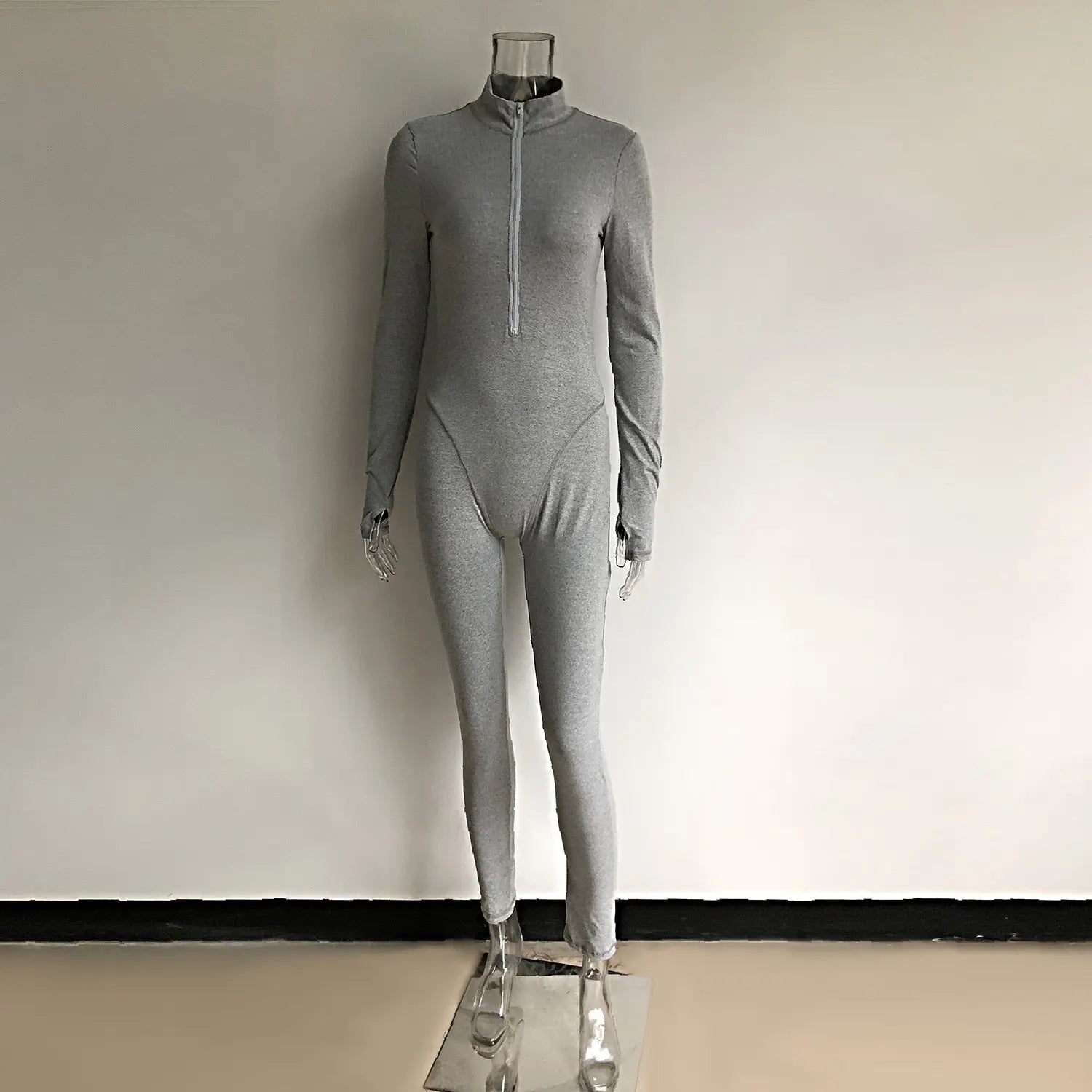 Echoine Zipper Long Sleeve Jumpsuit Green Gray Skinny Bodycon Sexy Rompers Autumn Rompers Party Clubwear Outfits Overalls Women.