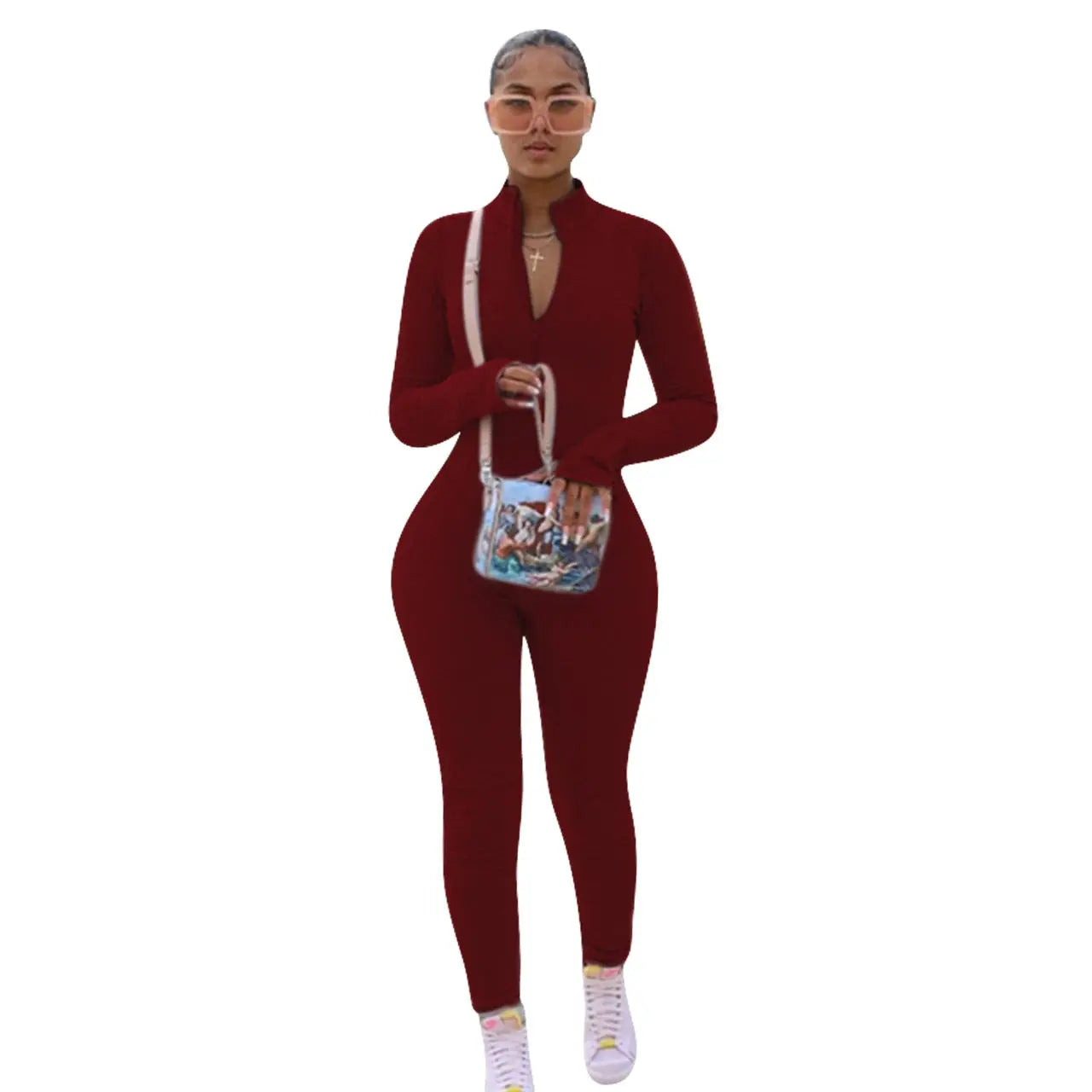Echoine Zipper Long Sleeve Jumpsuit Green Gray Skinny Bodycon Sexy Rompers Autumn Rompers Party Clubwear Outfits Overalls Women.