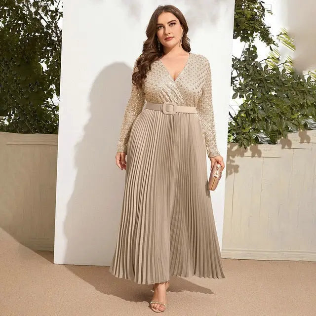 Elegant Plus Size Bright Silk Ruched Maxi Dresses Women Luxury Waistband Evening Party Clothing Night Club Dress Female Outfits.