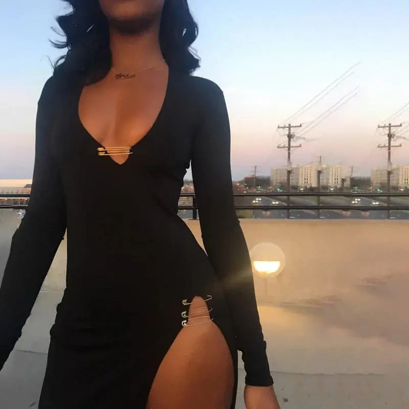 European sexy high slit pin dress (wholesale).