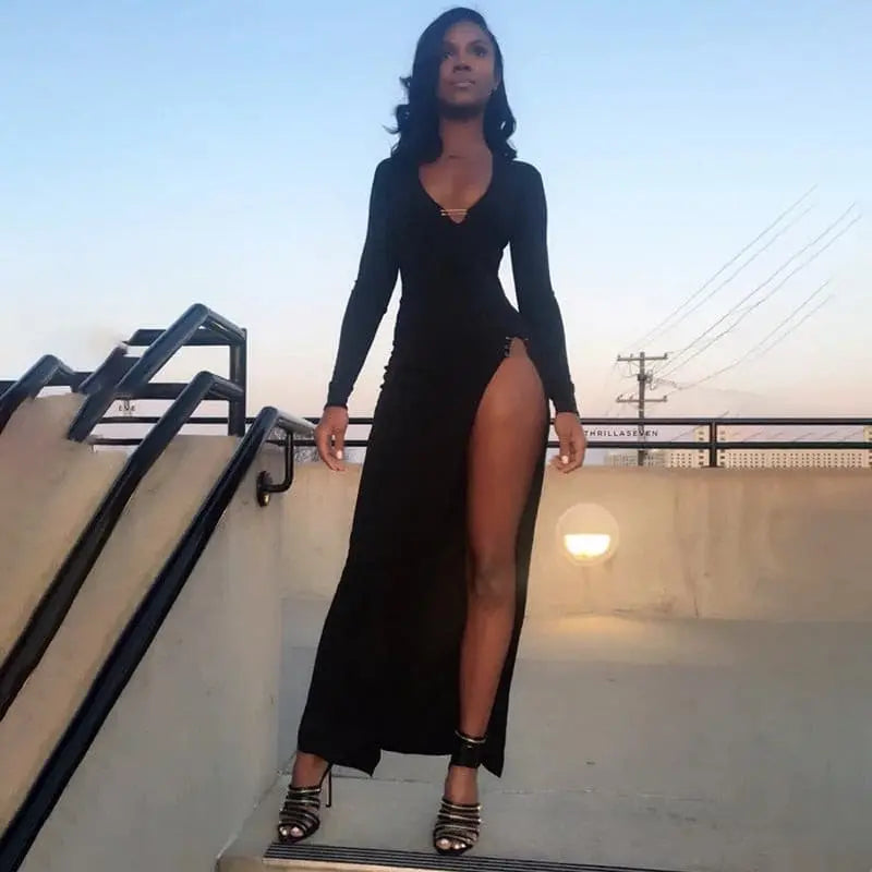 European sexy high slit pin dress (wholesale).