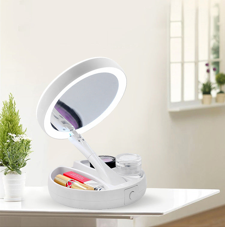 Foldable Led Light Makeup Mirror Storage Tray LED Face Mirror Adjustable USB Led Vanity Backlit Mirror Table Cosmetic Mirror