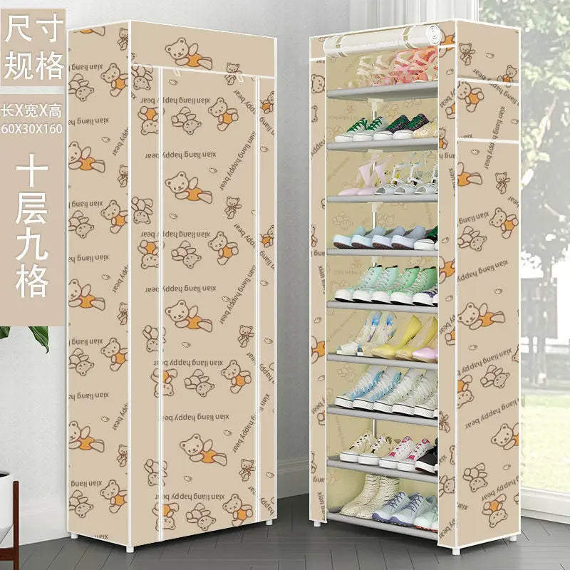 Full enclosed shoe cabinet double zip dustproof shoe shelf home multi-layer solid dormitory storage shelf shelf door door.