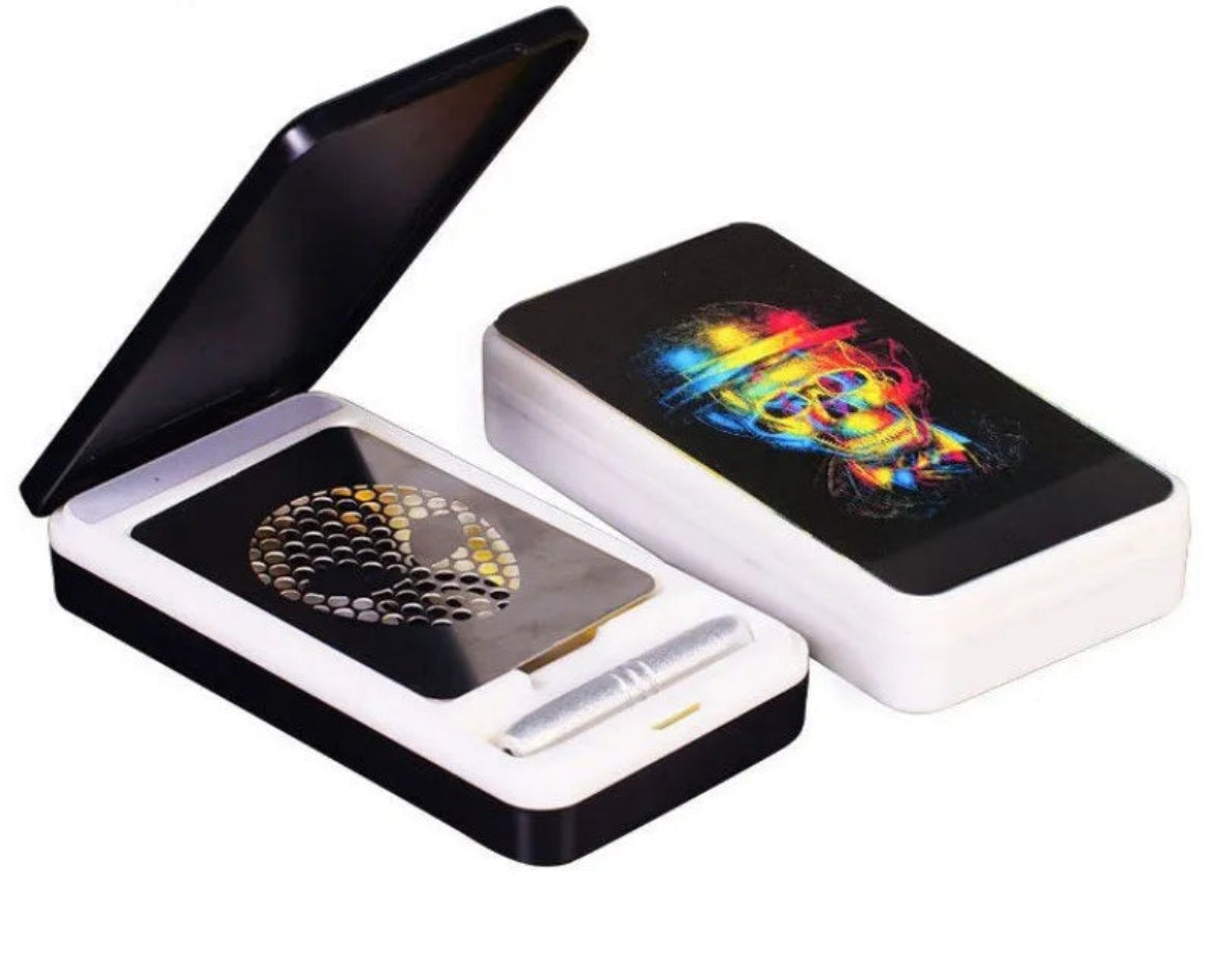 WE PUFF New LED Flip Cover Cigarette Case with Metal Pipe Grinding Card Chargeable Tobacco Box Grinders for Smoking Accessories