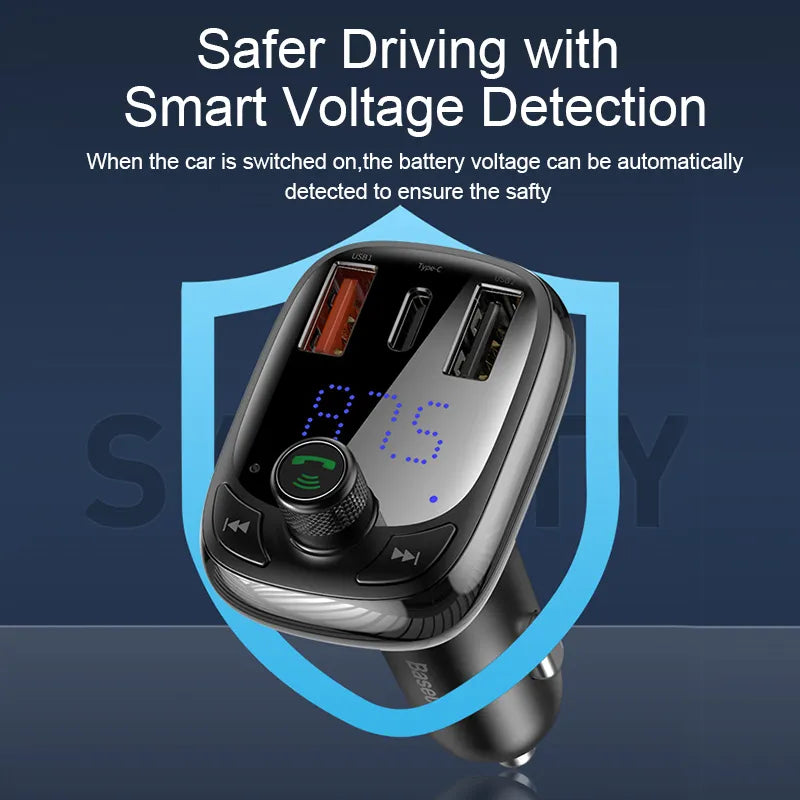 Upgrade Your Car with the Advanced Bluetooth 5.0 FM Transmitter Handsfree Car Kit, featuring Fast Charger and Auto FM Modulator