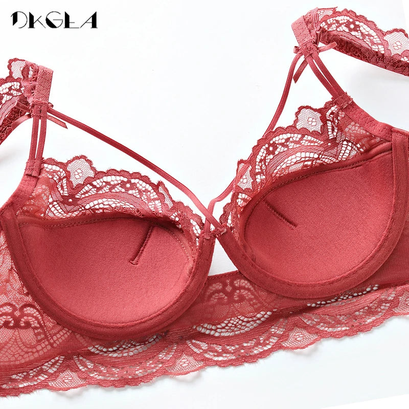 New Top Thin Cotton Brassiere Sexy Bra Set Bandage Temptation Lace Underwear Set Plus Size Black Embroidery Bras Women Lingerie