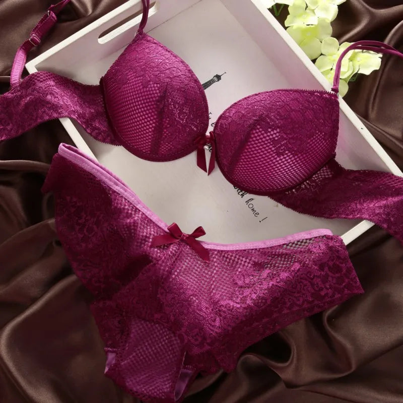 Sexy Lace Bra Set Underwear Women Lingerie Sets Seamless Underwire Bra with See Through Panties Push Up Bra And Panty Set