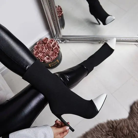 New Arriva Stretch Fabric Women Ankle Boots Pointed Toe High Heels Slip-On Sexy Sock heels Chelsea Boots 2019