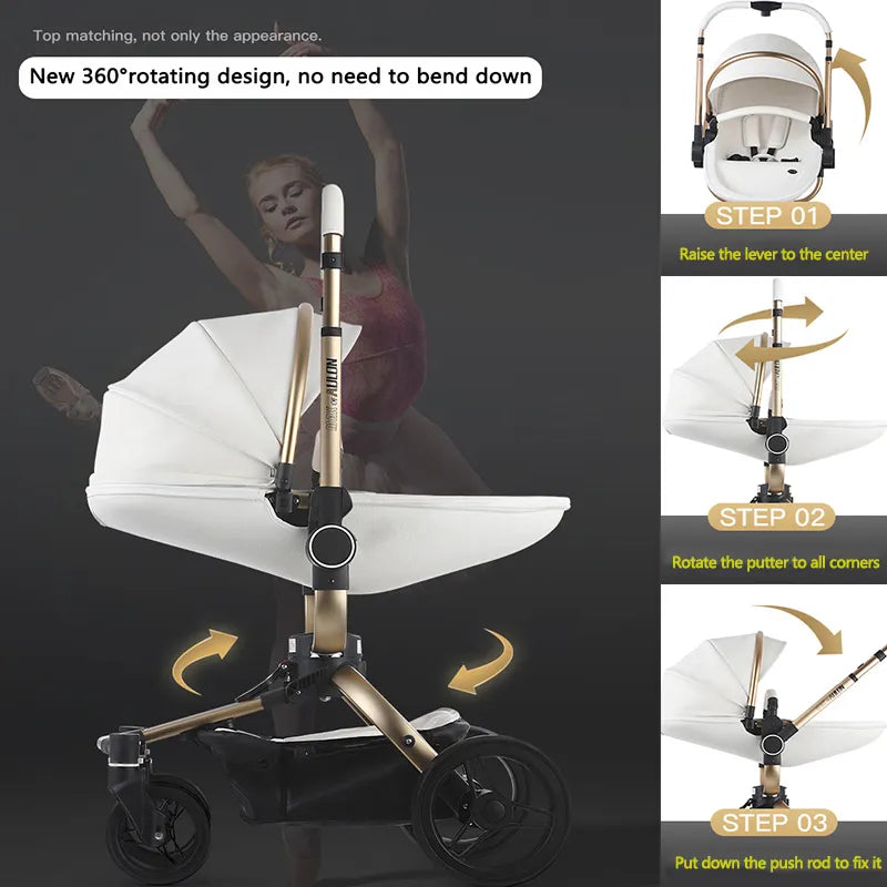 3-in-1 Stroller with 360° Rotation, High Landscape Newborn Carriage and 2-in-1 Baby Stroller - 2023 Version"
