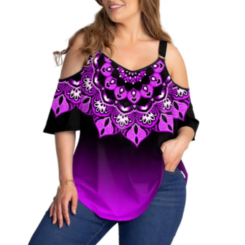 Luxury Brand Plus Size Women'S Blouses Chubby Elegant Female Blouses Chic Boho Print Woman Tunic Tops Large Size Women'S T-Shirt.