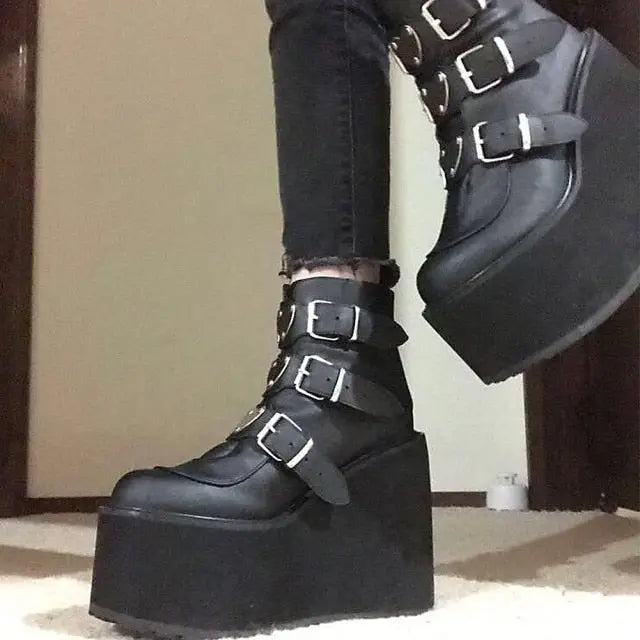 New Gothic Knee High Platform Wedge High Heels.