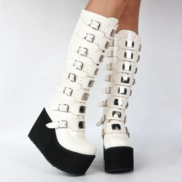 New Gothic Knee High Platform Wedge High Heels.