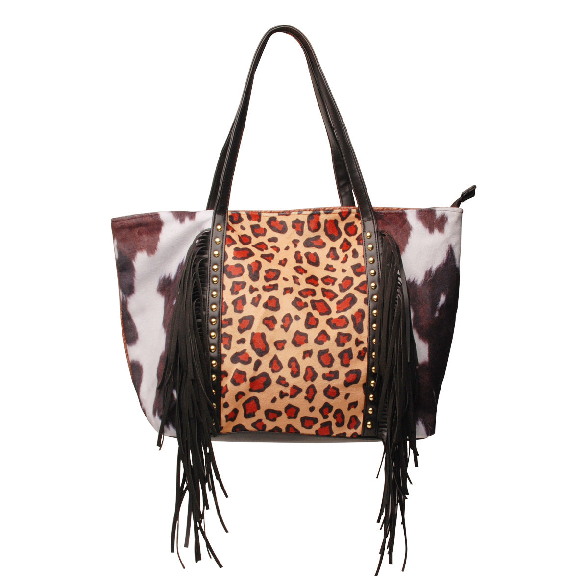 Leopard print cow print sunflower tassel rivet PU hand-held one-shoulder bag GOLDEN TOUCH