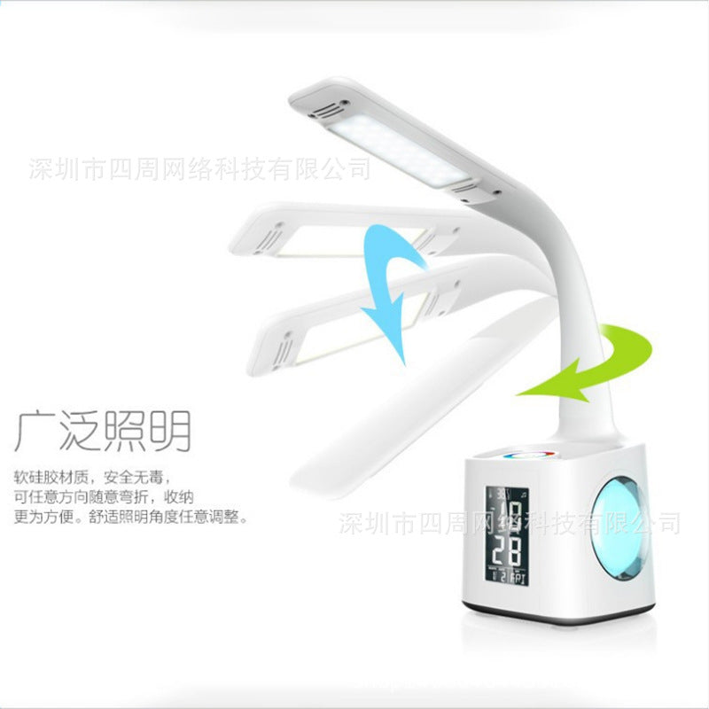 LED Pen Holder Desk Lamp Rechargeable Plug-in Dual-purpose Atmosphere Lamp Perpetual Calendar Alarm Clock Night Light Learning Eye Protection Desk Lamp