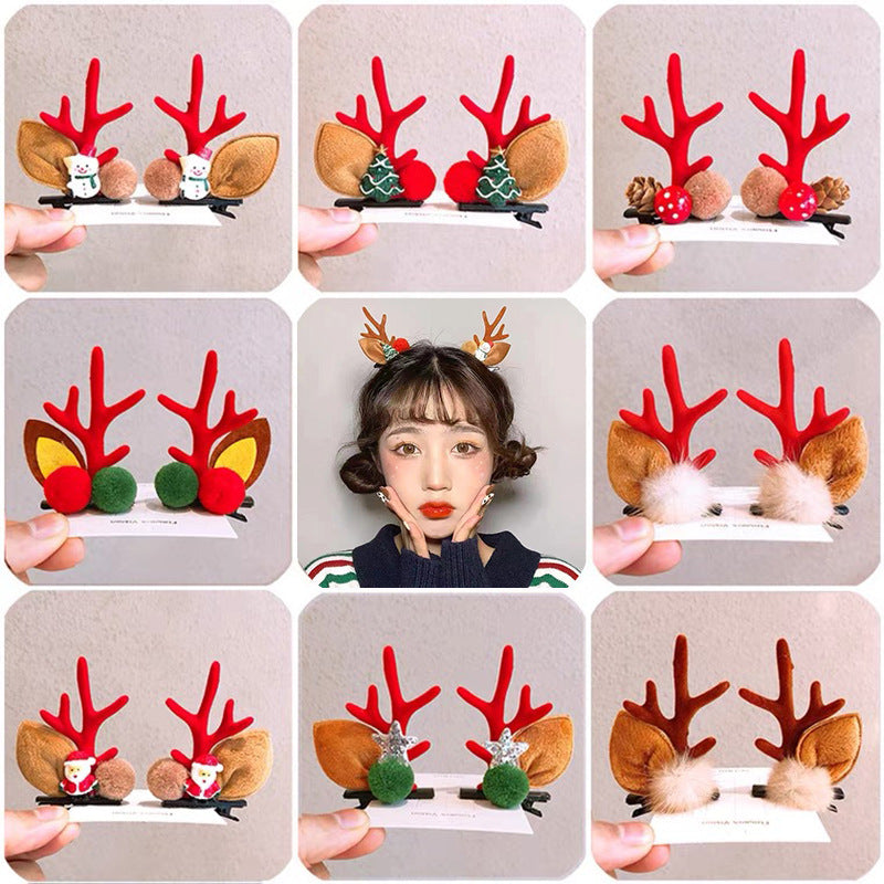 Christmas antler hairpin children stereo puffet top clamps