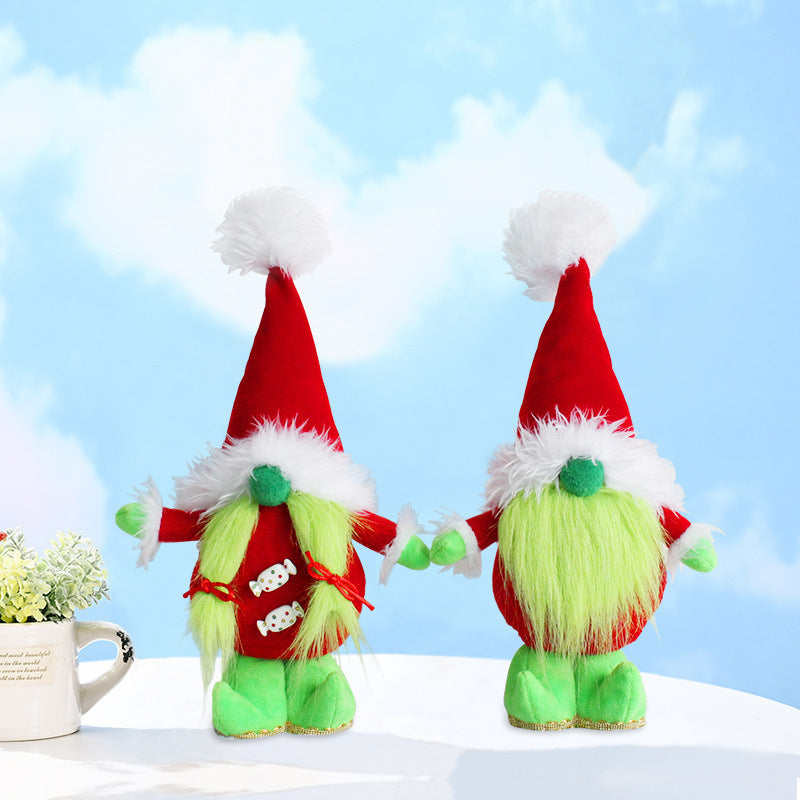 Love Grinch Faceless Standing Doll Fashion Green Hair Monster Gnome Elf Christmas Doll Decorations
