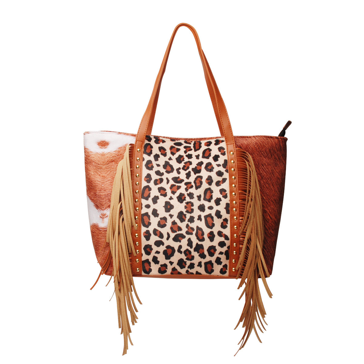 Leopard print cow print sunflower tassel rivet PU hand-held one-shoulder bag GOLDEN TOUCH