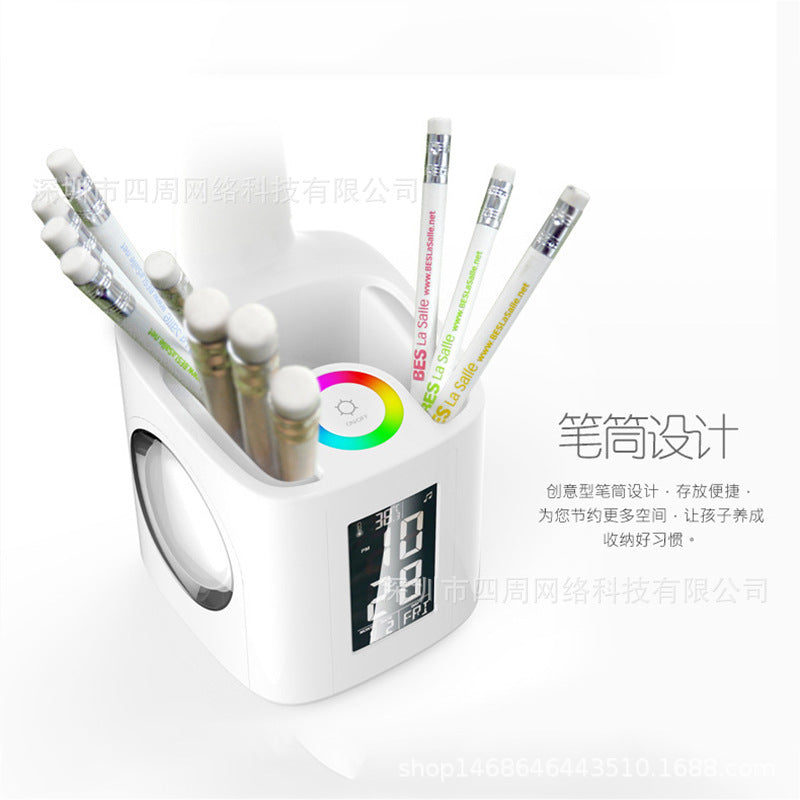 LED Pen Holder Desk Lamp Rechargeable Plug-in Dual-purpose Atmosphere Lamp Perpetual Calendar Alarm Clock Night Light Learning Eye Protection Desk Lamp