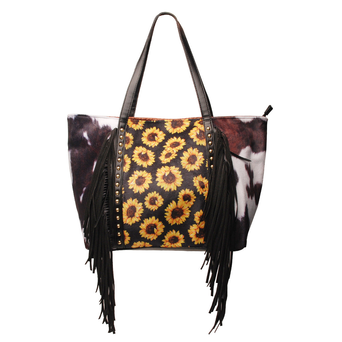 Leopard print cow print sunflower tassel rivet PU hand-held one-shoulder bag GOLDEN TOUCH