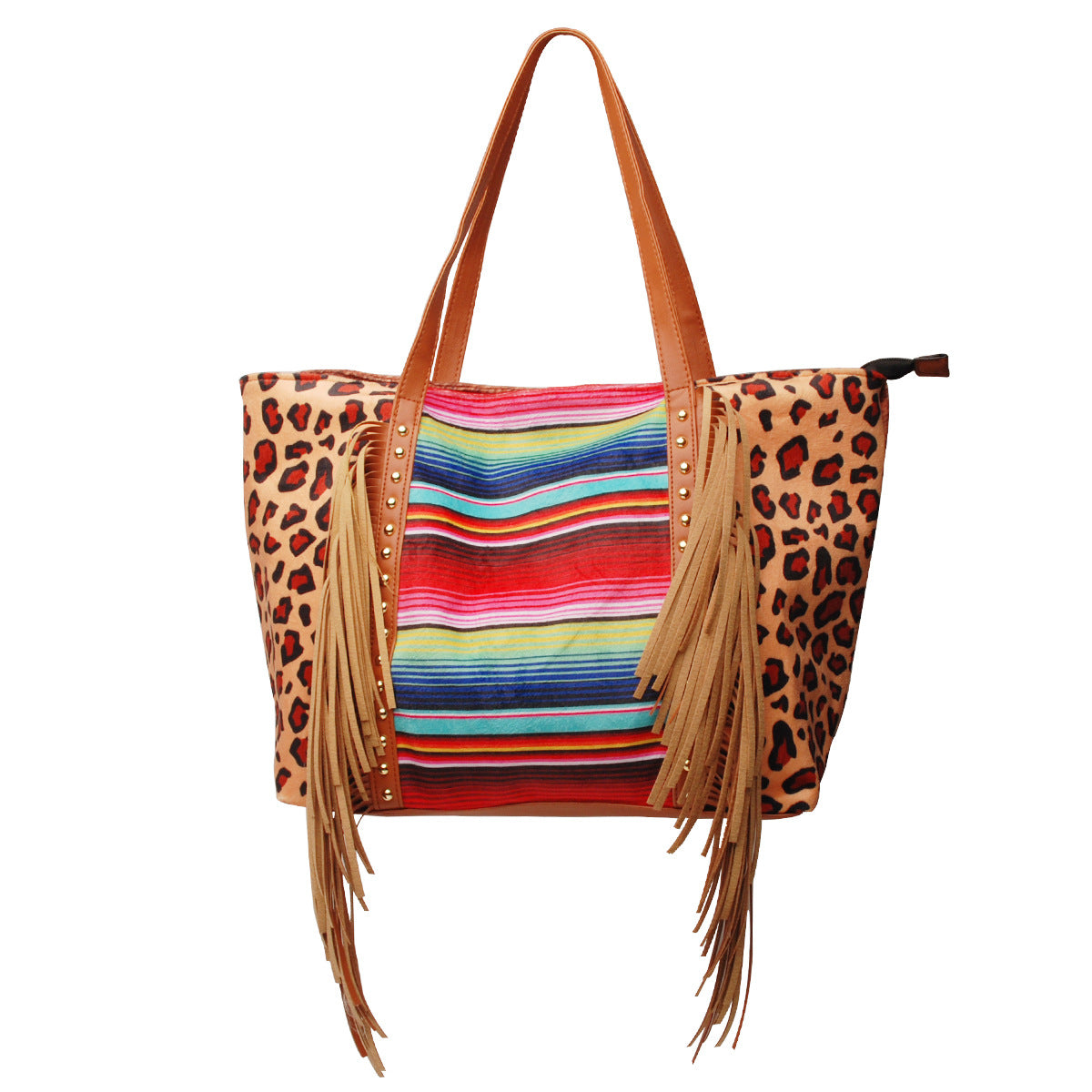 Leopard print cow print sunflower tassel rivet PU hand-held one-shoulder bag GOLDEN TOUCH