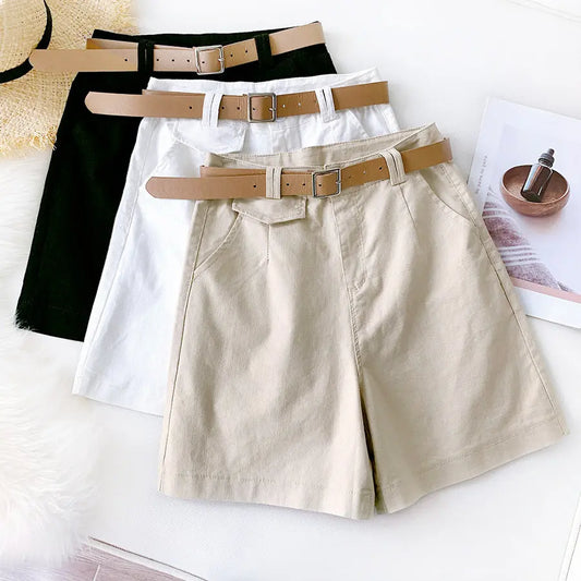 Pants shorts female British temperament knights straight pants 2021 summer elastic cotton five pants casual wide leg pants.