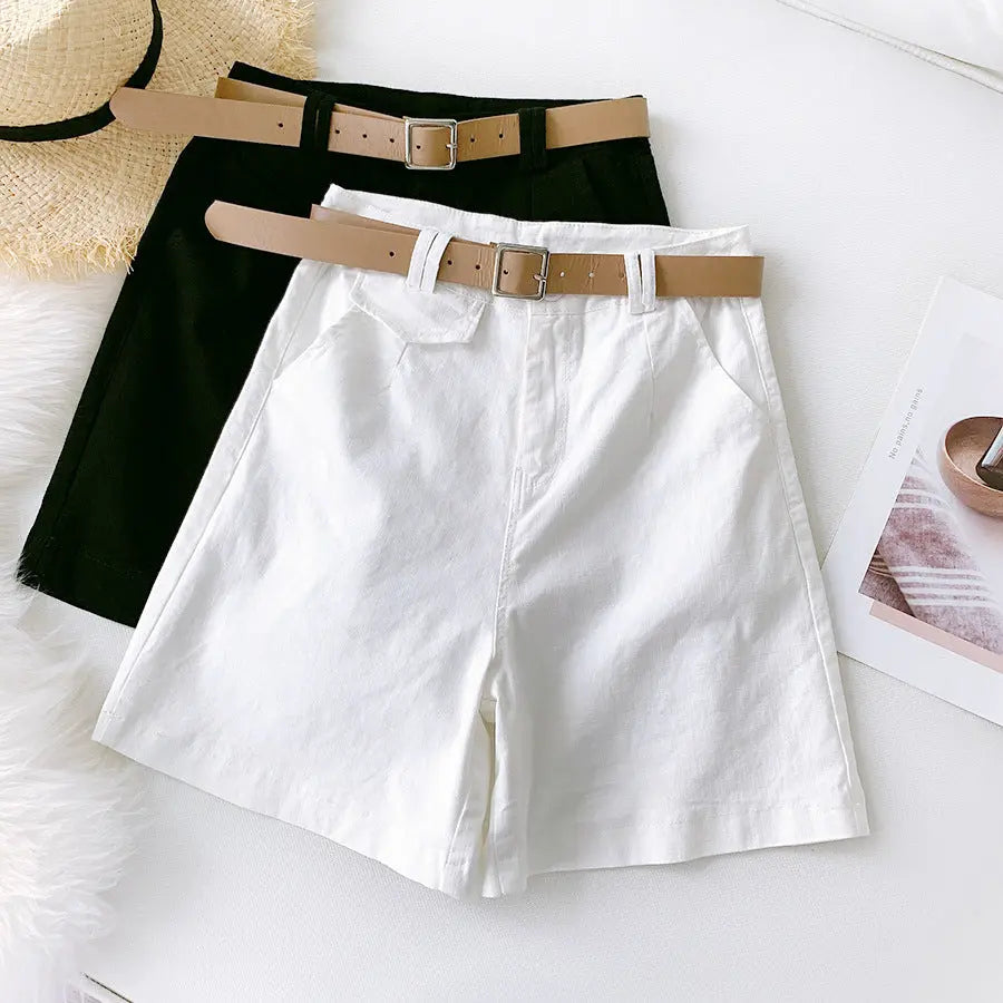 Pants shorts female British temperament knights straight pants 2021 summer elastic cotton five pants casual wide leg pants.