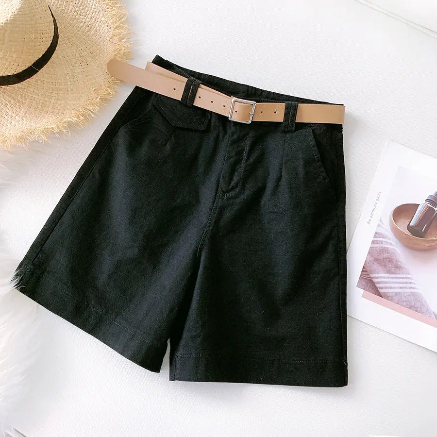 Pants shorts female British temperament knights straight pants 2021 summer elastic cotton five pants casual wide leg pants.