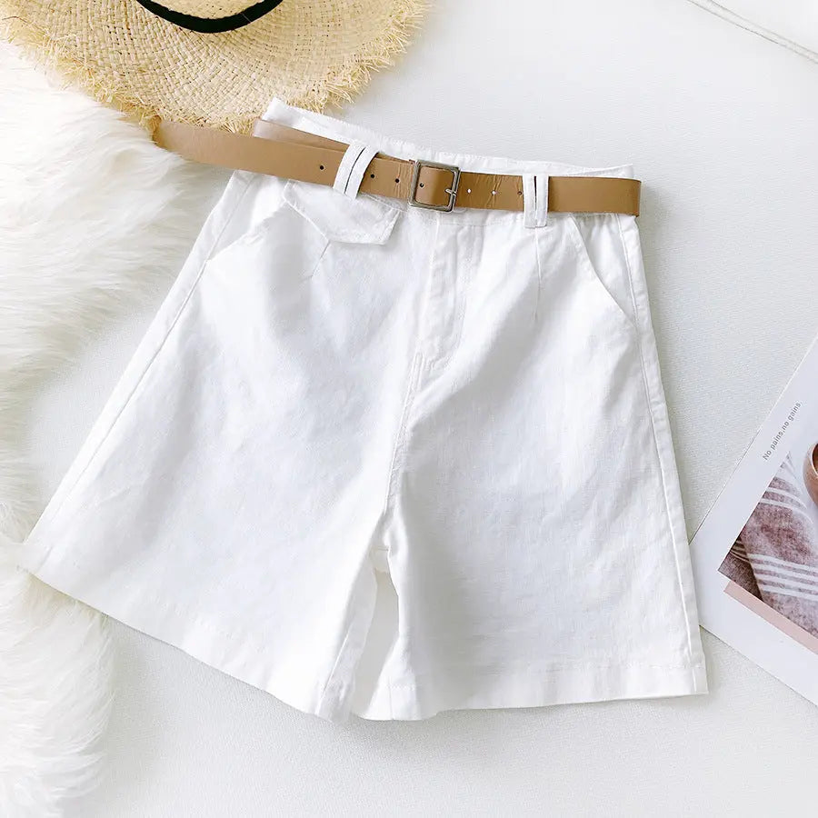 Pants shorts female British temperament knights straight pants 2021 summer elastic cotton five pants casual wide leg pants.