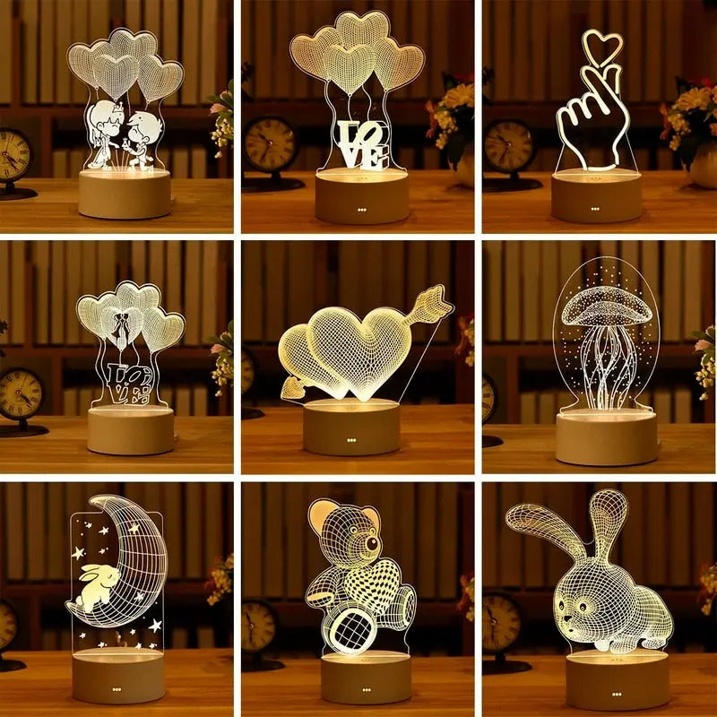 Romantic Love 3D Acrylic Led Lamp for Home Children's Night Light Table Lamp Birthday Party Decor Valentine's Day Bedside Lamp.