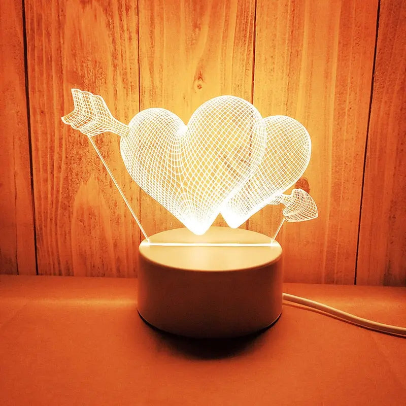 Romantic Love 3D Acrylic Led Lamp for Home Children's Night Light Table Lamp Birthday Party Decor Valentine's Day Bedside Lamp.
