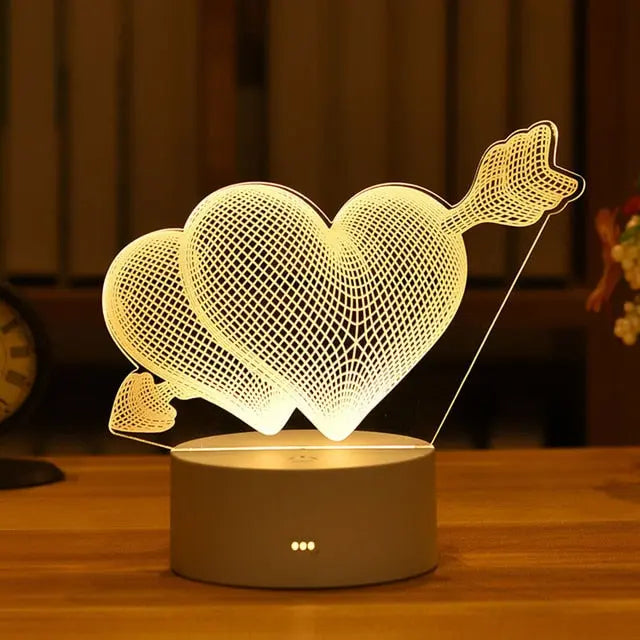 Romantic Love 3D Acrylic Led Lamp for Home Children's Night Light Table Lamp Birthday Party Decor Valentine's Day Bedside Lamp.
