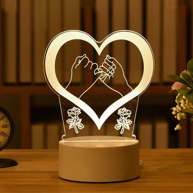 Romantic Love 3D Acrylic Led Lamp for Home Children's Night Light Table Lamp Birthday Party Decor Valentine's Day Bedside Lamp.