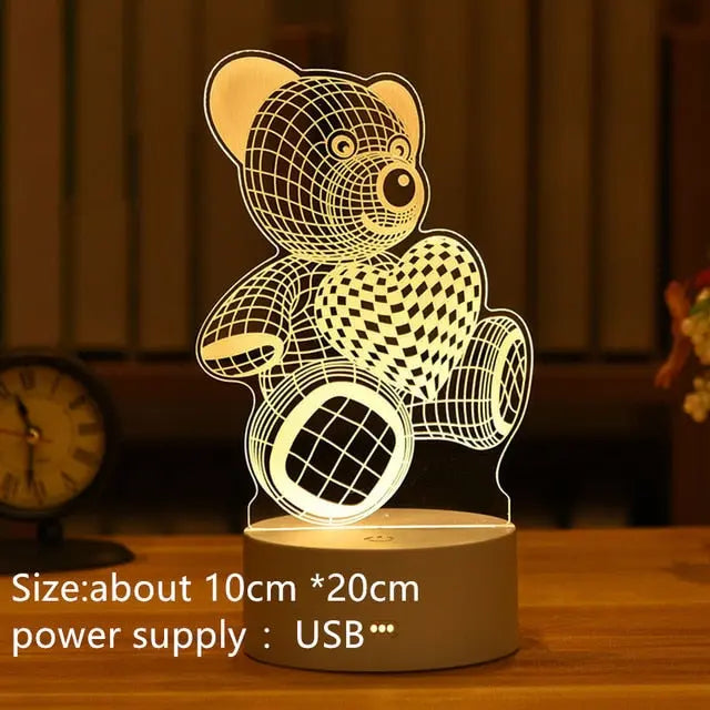 Romantic Love 3D Acrylic Led Lamp for Home Children's Night Light Table Lamp Birthday Party Decor Valentine's Day Bedside Lamp.